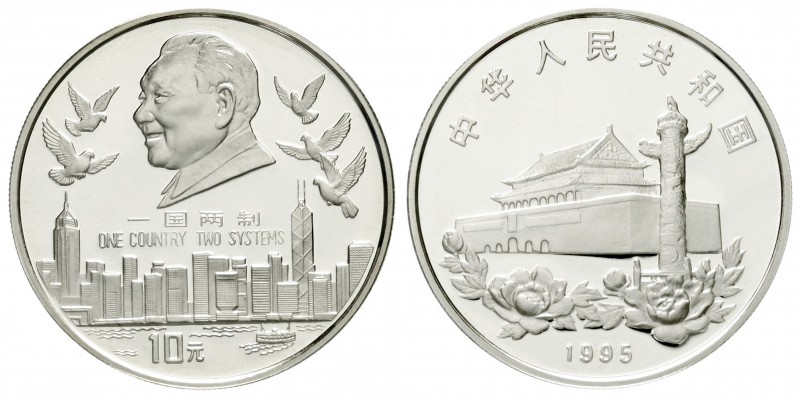 China
Volksrepublik, seit 1949
10 Yuan Silber (1 Unze) 1995. Hongkong als Sond...