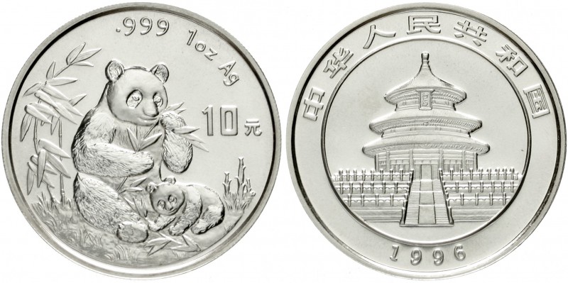 China
Volksrepublik, seit 1949
10 Yuan Panda 1996. Panda mit Jungtier. Small D...