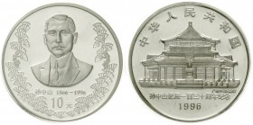 China
Volksrepublik, seit 1949
10 Yuan Silber 1996. 130. Geburtstag von Dr. Sun Yatsen. Verschweißt in Originalschatulle mit Zertifikat.
Polierte P...