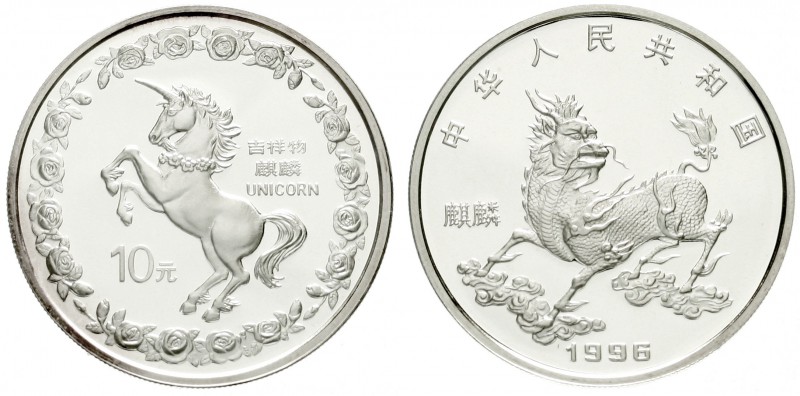 China
Volksrepublik, seit 1949
10 Yuan Silber 1996. Chinesisches Einhorn/Einho...