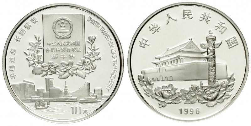 China
Volksrepublik, seit 1949
10 Yuan Silber (1 Unze) 1996. Hongkong als Sond...
