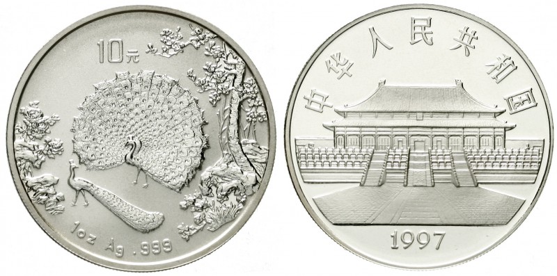China
Volksrepublik, seit 1949
10 Yuan Silber 1997. Chinesische Malerei/Zwei P...