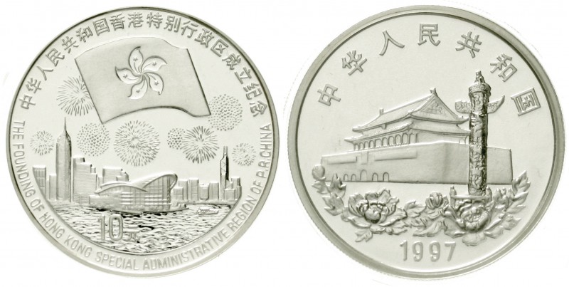 China
Volksrepublik, seit 1949
10 Yuan Silber (1 Unze) 1997. Hongkong als Sond...