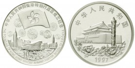 China
Volksrepublik, seit 1949
10 Yuan Silber (1 Unze) 1997. Hongkong als Sonderverwaltungsgebiet der Volkspepublik China. Flagge des Sonderverwaltu...