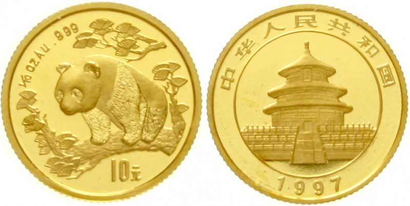 China
Volksrepublik, seit 1949
10 Yuan GOLD 1997. Panda nach links im Wald. 1/...