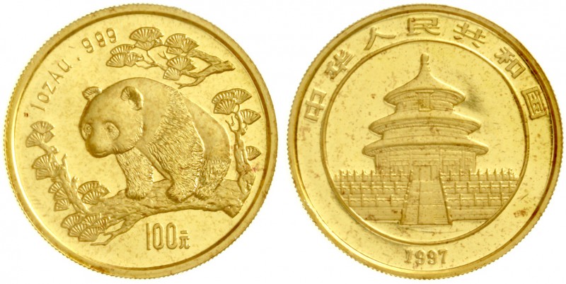 China
Volksrepublik, seit 1949
100 Yuan GOLD 1997. Panda nach links im Wald. 1...