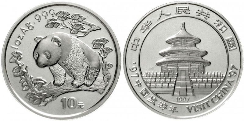China
Volksrepublik, seit 1949
10 Yuan Panda (1 Unze) 1997. Jahr des Tourismus...