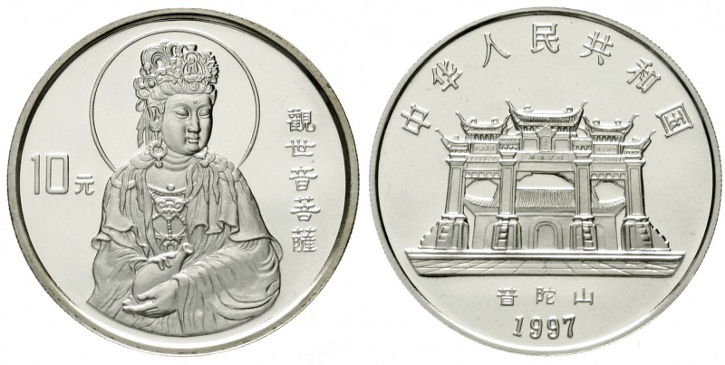 China
Volksrepublik, seit 1949
10 Yuan Silber (1 Unze) 1997. Guanyin. 5. Ausga...
