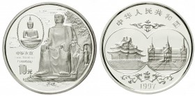 China
Volksrepublik, seit 1949
10 Yuan Silber (1 Unze) 1997. Freundschaft zwischen China und Thailand. Buddhastatuen. In Kapsel.
Polierte Platte