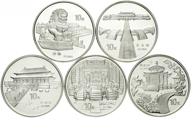 China
Volksrepublik, seit 1949
5 X 10 Yuan Silber 1997. Palastmuseum in Beijin...