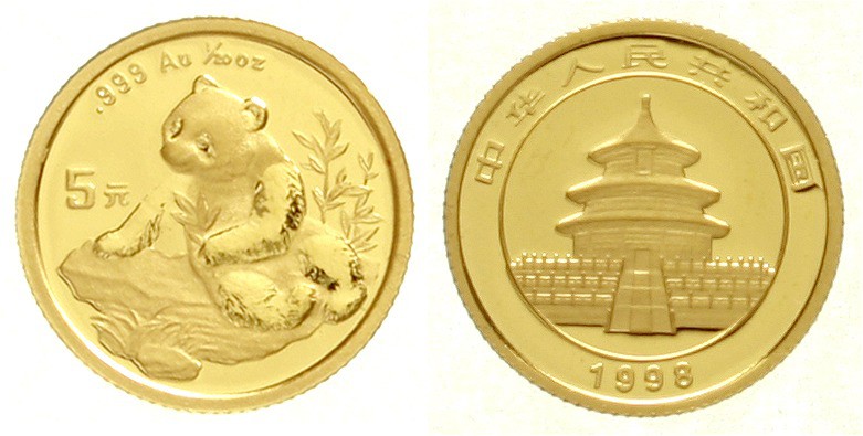 China
Volksrepublik, seit 1949
5 Yuan GOLD 1998. Panda auf Felsen beim Auswähl...
