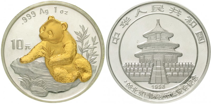 China
Volksrepublik, seit 1949
10 Yuan Panda (1 Unze) 1998. Panda auf Felsen b...