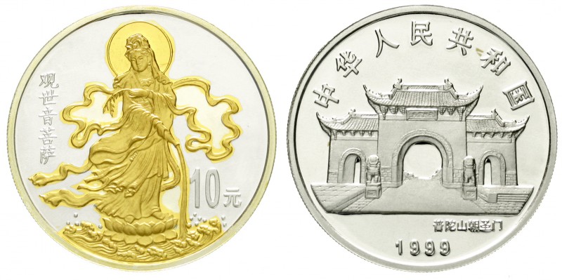 China
Volksrepublik, seit 1949
10 Yuan Silber (1 Unze) 1999. Guanyin mit süßem...