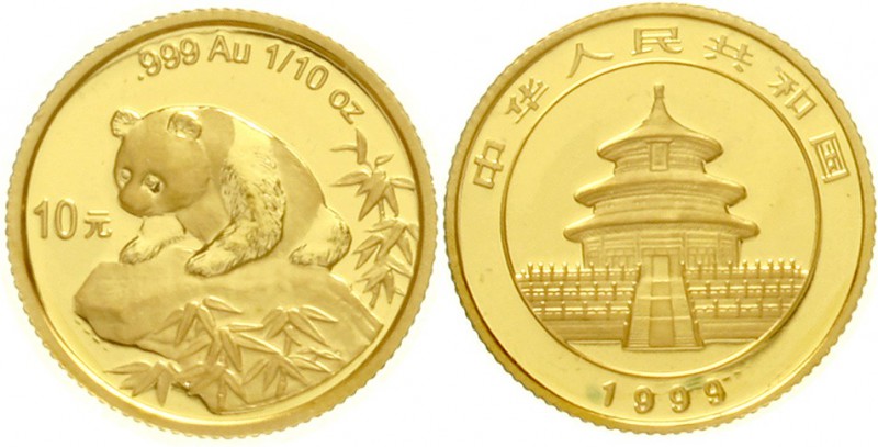 China
Volksrepublik, seit 1949
10 Yuan GOLD 1999. Junger Panda auf Felsvorspru...
