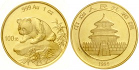 China
Volksrepublik, seit 1949
100 Yuan 1 Unze GOLD 1999 Junger Panda auf Felsvorsprung. Small Date, verschweißt.
Stempelglanz