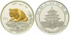 China
Volksrepublik, seit 1949
10 Yuan Panda (1 Unze) 1999. Junger Panda auf Felsvorsprung, mit Gedenkinschrift. 5. Beijing International Coin Expos...