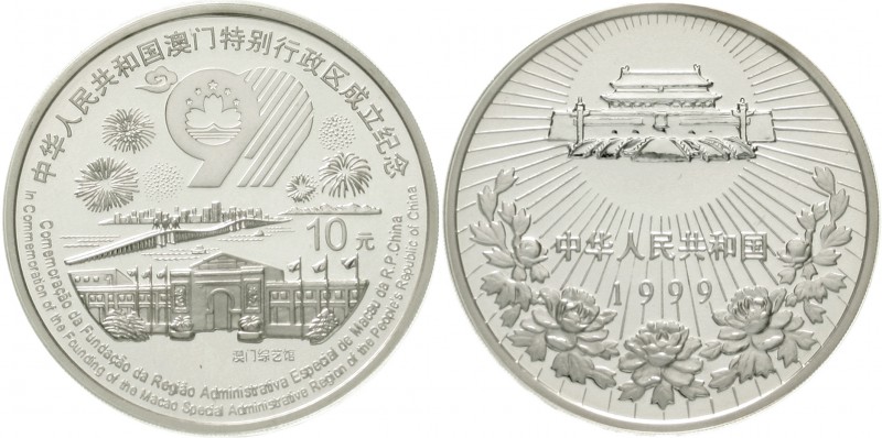 China
Volksrepublik, seit 1949
10 Yuan Silber (1 Unze) 1999. Macau als Sonderv...