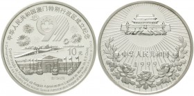 China
Volksrepublik, seit 1949
10 Yuan Silber (1 Unze) 1999. Macau als Sonderverwaltungsgebiet der Volksrepublik China. Verschweißt im Originaletui ...