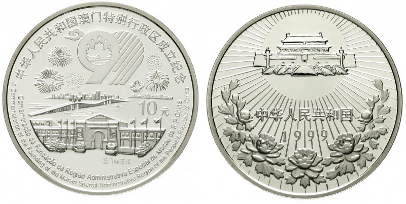 China
Volksrepublik, seit 1949
10 Yuan Silber (1 Unze) 1999. Macau als Sonderv...