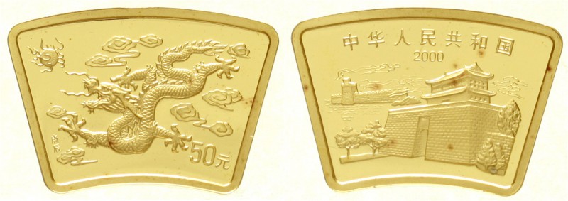 China
Volksrepublik, seit 1949
50 Yuan GOLD (fächerförmig) 2000. Jahr des Drac...