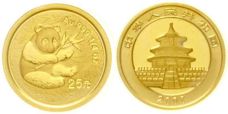 China
Volksrepublik, seit 1949
25 Yuan GOLD 2000. Sitzender Panda mit Bambuszw...