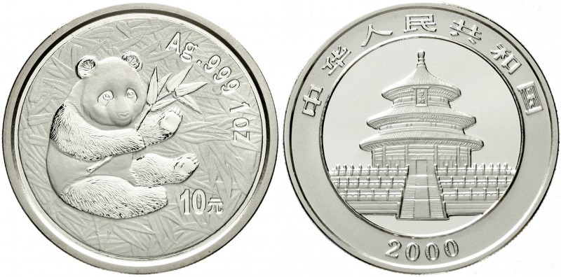 China
Volksrepublik, seit 1949
10 Yuan Panda (1 Unze Silber) 2000. Sitzender P...