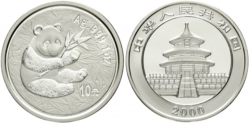 China
Volksrepublik, seit 1949
10 Yuan Panda (1 Unze Silber) 2000. Sitzender P...