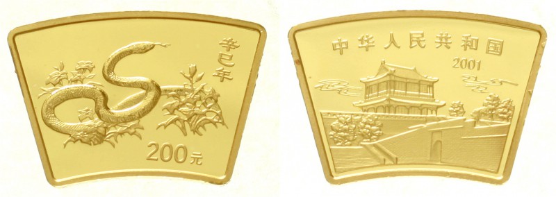 China
Volksrepublik, seit 1949
200 Yuan GOLD Jahr der Schlange (fächerförmig) ...