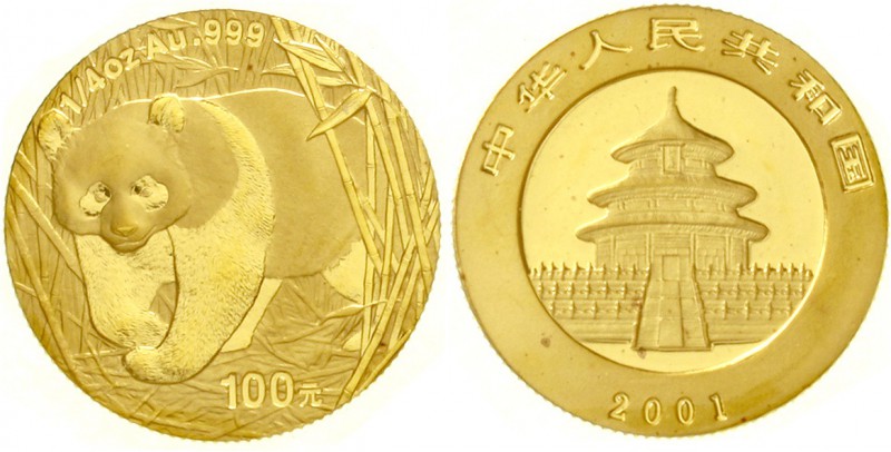 China
Volksrepublik, seit 1949
100 Yuan GOLD 2001. Panda, aus Bambuspflanzung ...