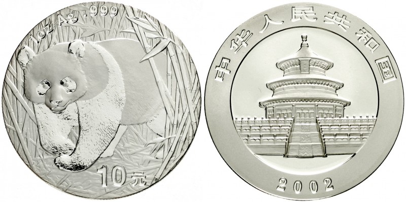China
Volksrepublik, seit 1949
10 Yuan Panda (1 Unze Silber) 2002. Panda, aus ...