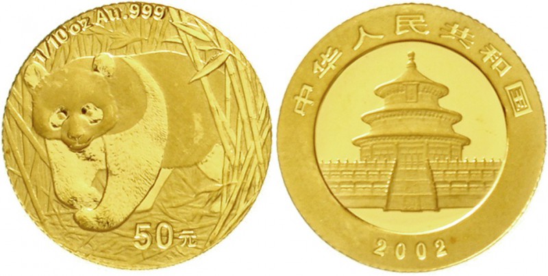 China
Volksrepublik, seit 1949
50 Yuan GOLD 2002. Panda aus Bambuspflanzung he...
