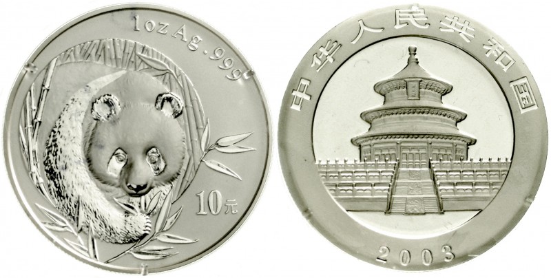 China
Volksrepublik, seit 1949
10 Yuan Panda (1 Unze Silber) 2003. Panda von v...