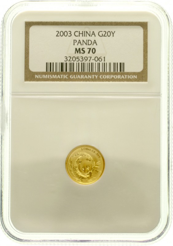 China
Volksrepublik, seit 1949
20 Yuan GOLD 2003. Panda von vorne. 1/20 Unze F...