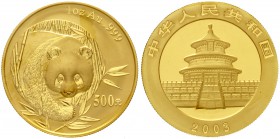 China
Volksrepublik, seit 1949
500 Yuan GOLD 2003. Panda von vorne. 1 Unze Feingold, verschweißt.
Stempelglanz
