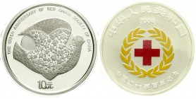 China
Volksrepublik, seit 1949
10 Yuan Silber (1 Unze) in Farbe 2004. 100 Jahre Chinesisches Rotes Kreuz. Emblem in Farbe/Friedenstaube. Verschweißt...