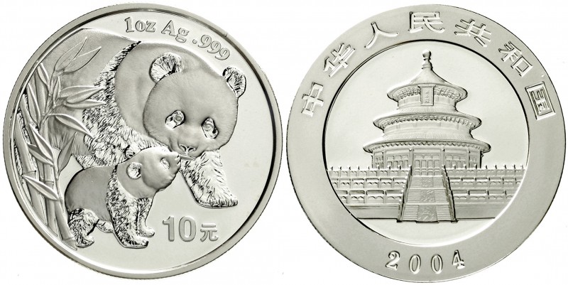 China
Volksrepublik, seit 1949
10 Yuan Panda 2004. Pandamutter bei der Liebkos...