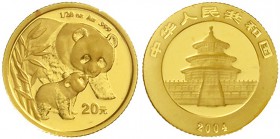 China
Volksrepublik, seit 1949
20 Yuan GOLD 2004 Pandamutter bei der Liebkosung ihres Nachwuchses. 1/20 Unze Feingold, verschweißt.
Stempelglanz, k...