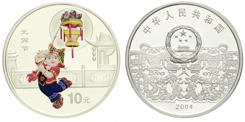 China
Volksrepublik, seit 1949
10 Yuan Silber (1 Unze) in Farbe 2004. Chinesis...