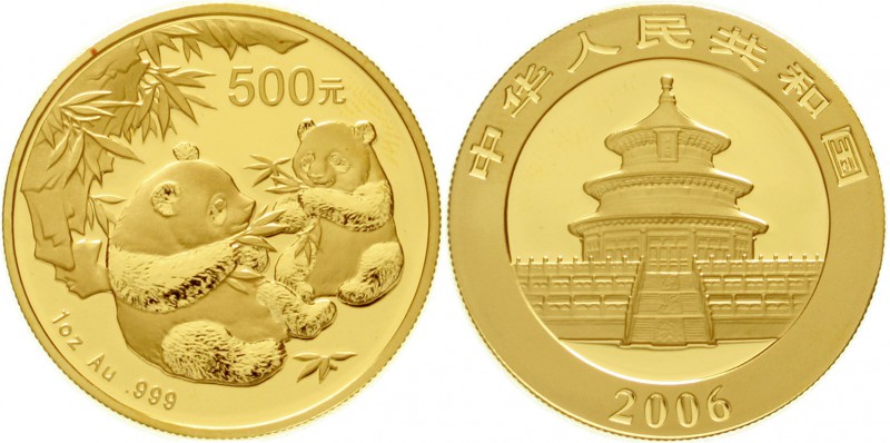 China
Volksrepublik, seit 1949
500 Yuan GOLD 2006. Zwei Pandas mit Bambuszweig...