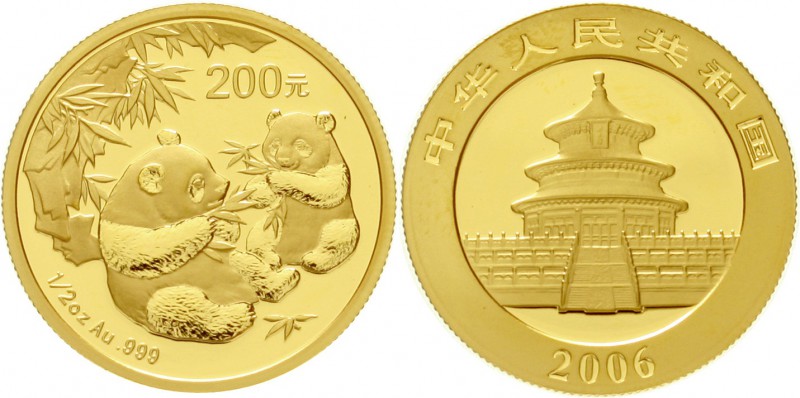 China
Volksrepublik, seit 1949
200 Yuan GOLD 2006. Zwei Pandas mit Bambuszweig...