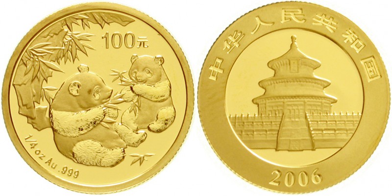China
Volksrepublik, seit 1949
100 Yuan GOLD 2006. Zwei Pandas mit Bambuszweig...