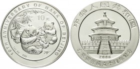 China
Volksrepublik, seit 1949
10 Yuan Silber (1 Unze) 2006. 10 Jahre Bank of Beijing. Zwei Pandas mit Bambuszweigen, mit Gedenkumschriften. In Orig...