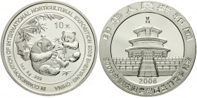 China
Volksrepublik, seit 1949
10 Yuan Silber (1 Unze) 2006. Internationale Gartenbauausstellung in Shenyang. Zwei Pandas mit Bambuszweigen, mit Ged...