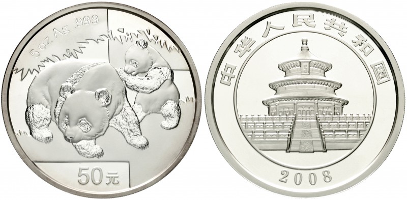China
Volksrepublik, seit 1949
50 Yuan 5 Unzen Silbermünze 2008. Panda mit Jun...