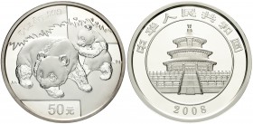 China
Volksrepublik, seit 1949
50 Yuan 5 Unzen Silbermünze 2008. Panda mit Jungtier. Im Original-Etui mit Umverpackung (mit leichten Gebrauchsspuren...