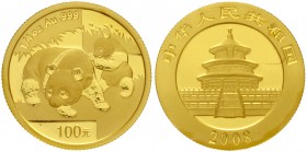 China
Volksrepublik, seit 1949
100 Yuan GOLD 2008. Panda mit Jungtier. 1/4 Unze Feingold, verschweißt.
Stempelglanz