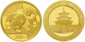 China
Volksrepublik, seit 1949
200 Yuan GOLD 2008. Panda mit Jungtier. 1/2 Unze Feingold, verschweißt.
Stempelglanz