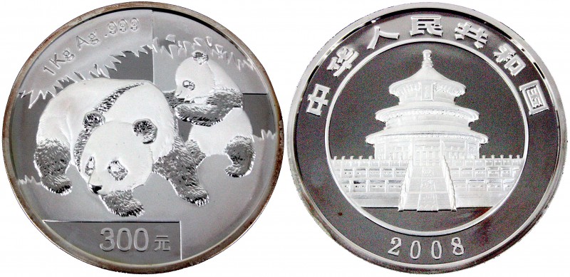 China
Volksrepublik, seit 1949
300 Yuan 1 Kilo Silbermünze 2008. Panda mit Jun...