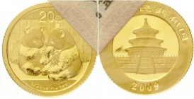 China
Volksrepublik, seit 1949
20 Yuan GOLD 2009. Zwei Pandas. 1/20 Unze Feingold, verschweißt.
Stempelglanz