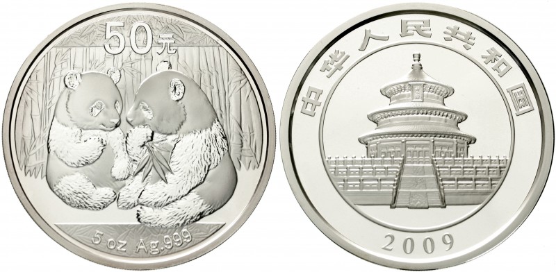 China
Volksrepublik, seit 1949
50 Yuan 5 Unzen Silbermünze 2009. Zwei Pandas. ...
